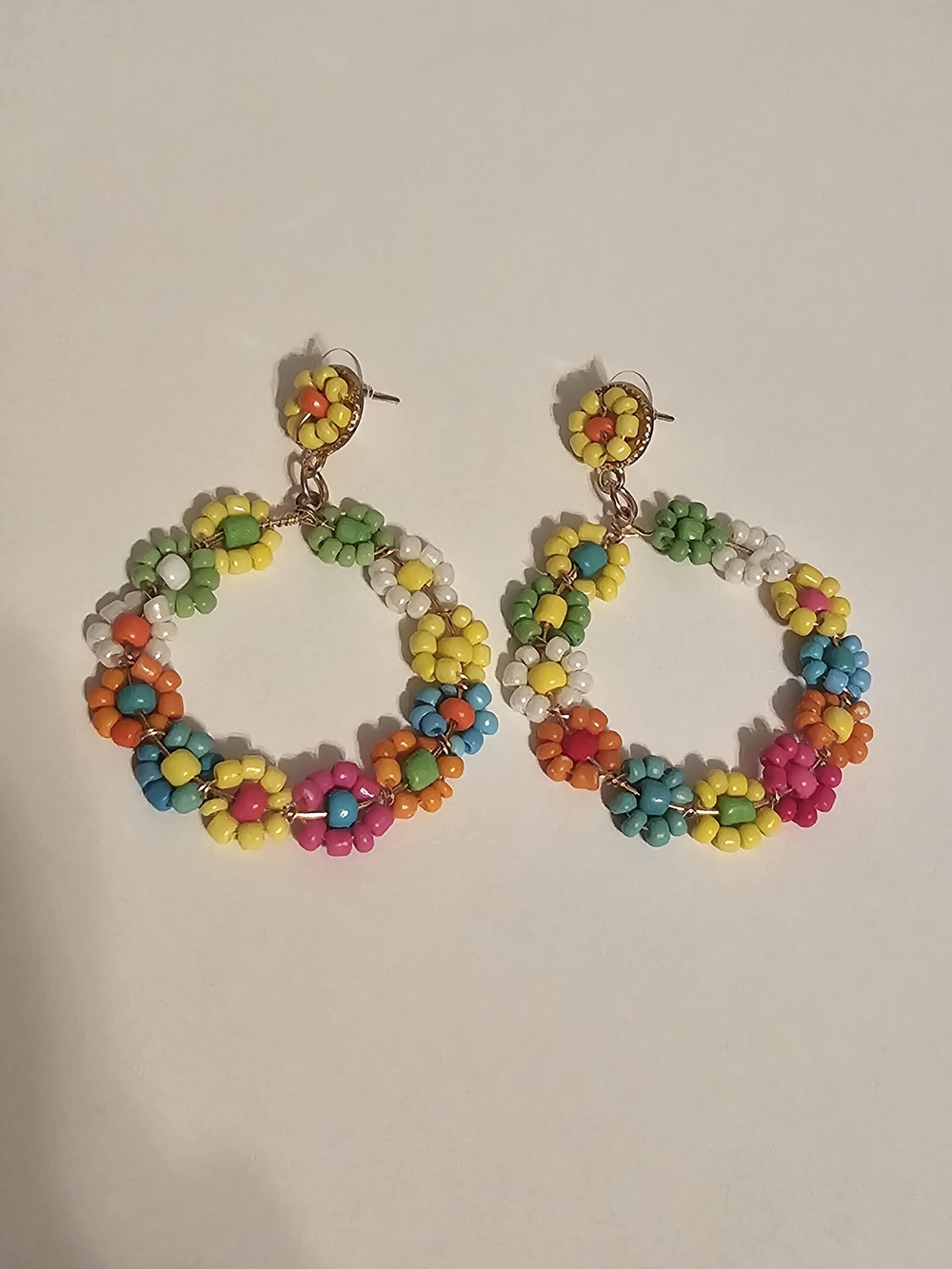 Multicolor Beaded Flower Hoop Earrings